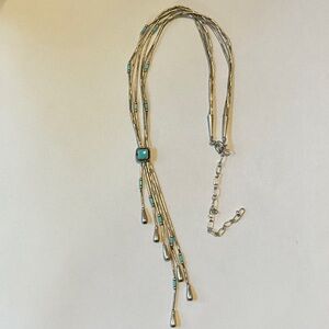 Elegant Stunning Liquid Sterling Silver and Turquoise Y Necklace